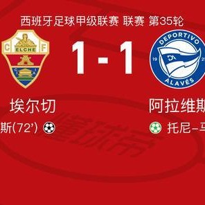 多多28娱乐-埃尔切1-1阿拉维斯，托尼-马丁内斯首开记录，阿尔瓦罗-罗德里格斯救主